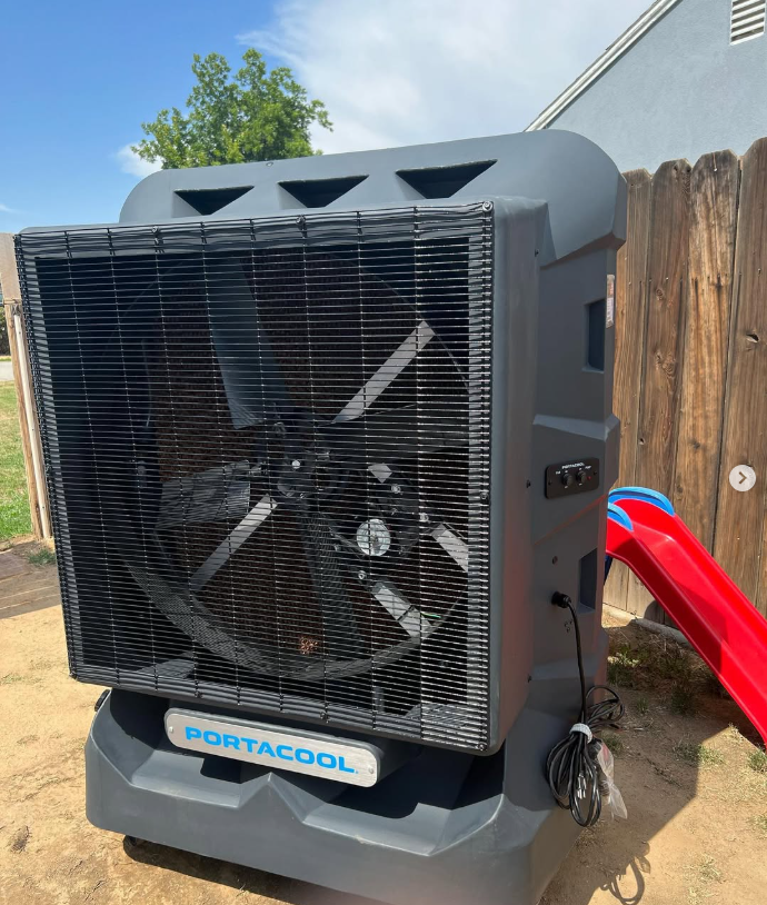 Porta-cooler evaporative fan